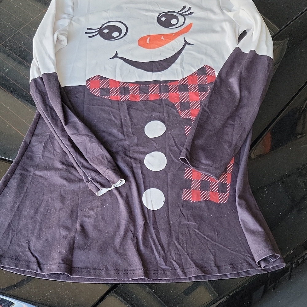 Snowman Long Sleeve Shirt with Red Plaid Scarf Small Girls Dress Med